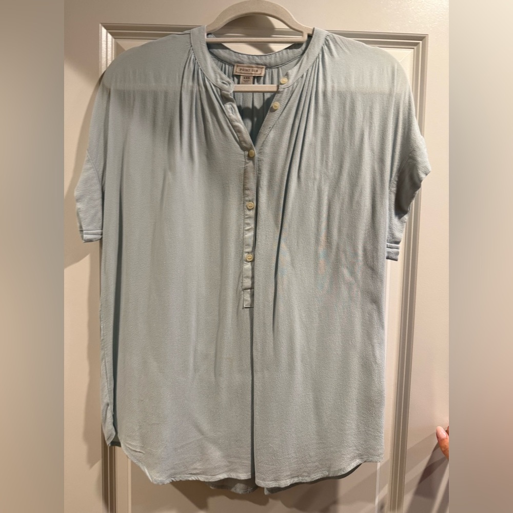 Equipment Pale Blue Short Sleeve Button Front Blouse